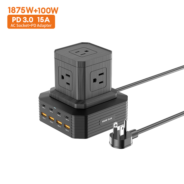 New Trends 100W Power Strip Tower Supply of U.S. Regulatory Outlet AC Household Power Sockets Desktop Type C+USB Strips Plug
