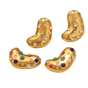 Breloques haricot en acier inoxydable plaqué or PVD 18 carats avec cristaux multicolores pour la fabrication de bijoux DIY (colliers, bracelets) - Product Image 5