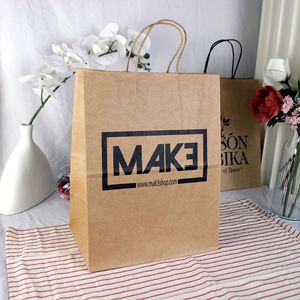 Bolsa de Papel para Envasado de Alimentos con Logotipo Impreso Personalizado, Bolsa de Regalo de Papel Kraft Marrón Blanco Barata para Productos del Hogar para Compras - Product Image 1