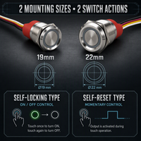 Interrupteur tactile capacitif en métal résistant aux chocs IK10, étanche IP67, 22 mm, en acier inoxydable, interrupteur de commande LED