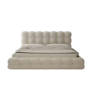 Cama doble de tela estilo crema, moderna y sencilla, con acolchado suave de piel de cordero, tipo nube, famosa en internet, para dormitorio principal. - Product Image 4