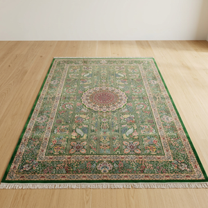 Tapis de sol en soie pure moderne de luxe fait main, tissage complexe noué à la main, design antidérapant pour salon, chambre, bureau, hôtel - Product Image 1