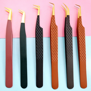 Pinzas de extensión de pestañas de etiqueta privada pinzas de pestañas de punta de fibra herramienta de aplicación de pestañas de volumen pinzas de pestañas de acero inoxidable - Product Image 1