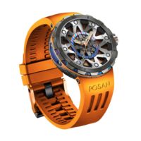 Montre mécanique automatique squelette creux à motif coloré, bracelet en silicone orange, aiguilles lumineuses, montre-bracelet analogique sport pour homme