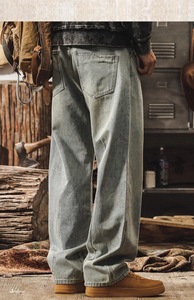Pantalones Vaqueros Anchos de Algodón para <span class=keywords><strong>Hombre</strong></span>, Estilo Hip Hop, Casual, Holgados, <span class=keywords><strong>Largos</strong></span>, de Fábrica al por Mayor, para Streetwear - Product Image 3