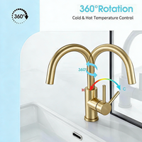 Robinet de lavabo de luxe, eau chaude et froide, rotatif, en acier inoxydable brossé, mitigeur de salle de bain
