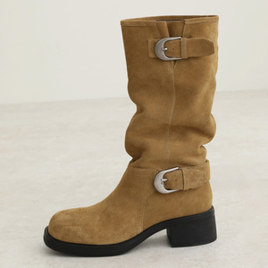 Botas Vaqueras Retro de Pierna Recta para Mujer, Novedad 2026, con Hebillas Metálicas, de Dos Tonos y Gamuza - Product Image 6