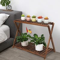 Rak Tanaman Ramah Lingkungan dari Kayu 2 Tingkat, Meja Penyangga Bunga Sukulen, Rak Meja, Rak Ambang Jendela (Desain X-Cross) untuk Rumah dan Taman