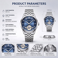 Montre mécanique analogique de style le plus récent, 41 mm, mouvement japonais, entièrement en acier inoxydable, cadran à cœur ouvert, automatique de luxe, marque personnalisée