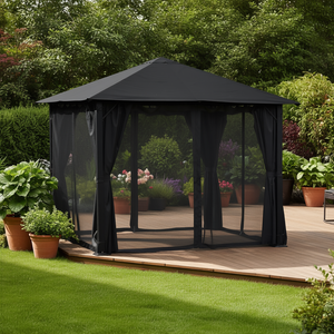 10 'X 10' Noir Patio Gazebo Ventilé Toit Extérieur Auvent Abri Filet Rideaux pour Jardin Pelouse Arrière-Cour Pont Pavillon Pergola - Product Image 2