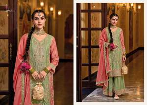 Chinon lourd avec broderie fonctionne Salwar Kameez costume pour les femmes portent à prix abordable costume Salwar pakistanais - Product Image 2