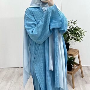 Ensemble coordonné 2 pièces plissé à rayures, vêtements islamiques pour femmes, abaya modeste, tuniques amples fendues sur le côté, jupes oversize, <span class=keywords><strong>Baju</strong></span> <span class=keywords><strong>Kurung</strong></span> - Product Image 2