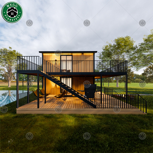 Casa Prefabricada de Dos Pisos con Estructura de Acero Ligero para Sitios Turísticos, Casa Modular con Paneles de Pared con Aspecto de Madera y Escaleras con Barandilla Metálica - Product Image 4