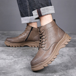 Men's Winter Warm Cotton Leather Martin Boots Thickening Anti-Slip Outdoor Work Shoes High Top Casual Boots - Product Image 1