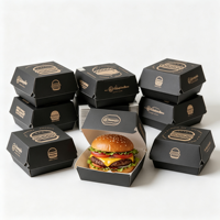 Boîte à hamburger en carton blanc biodégradable de qualité alimentaire, logo personnalisé imprimé, emballage résistant à la graisse pour la restauration rapide et les collations