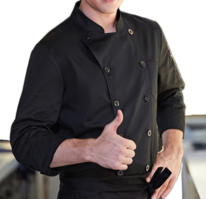 Uniforme de Chef de sarga de alta calidad Unisex, abrigo de cocinero de manga corta con logotipo personalizado para hombres y mujeres, cocina, cafetería, restaurante, cocina alta - Product Image 4