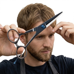 Ciseaux de coiffure professionnels ASAP à lame en acier inoxydable noir mat thermolaqué, manche long, pour droitiers, avec fonction de coupe - Product Image 1
