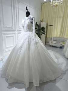 S1137n New Chất Lượng Cao Trailing Chính <span class=keywords><strong>A</strong></span>-<span class=keywords><strong>Line</strong></span> Cao Cổ Dài Tay Áo Ren Củ<span class=keywords><strong>a</strong></span> Phụ Nữ Kích Thước Lớn Tự Nhiên Wedding Dress - Product Image 4