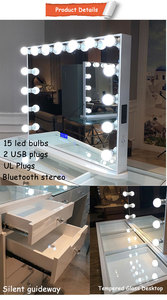 Bàn trang điểm hiện đại 13 ngăn kéo màu trắng có gương, hộp đựng trang sức LED, gương gỗ có thể điều chỉnh, giá cả cạnh tranh từ nhà máy - Product Image 5