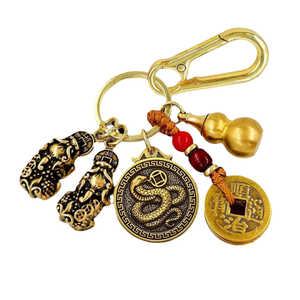 Caliente estilo chino animales del zodiaco llavero tropas valientes calabaza de cobre con cinabrio Metal coche llavero colgante llaveros de la suerte - Product Image 1