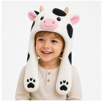 Chapeau de vache en peluche avec cornes et cache-oreilles |   Chapeau d'hiver en peluche douce personnalisé OEM en gros pour enfants