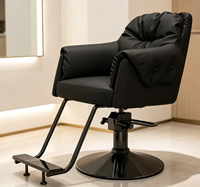 Chaise de barbier pivotante à base ronde en métal noir, style nordique, avec coussin moelleux, best-seller, pour salon de coiffure