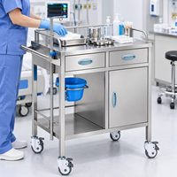 Troli Ambulans Stainless Steel untuk Rondaan Perawat dengan Dua Laci dan Satu Pintu untuk Pengiriman Obat dan Perawatan di Samping Tempat Tidur