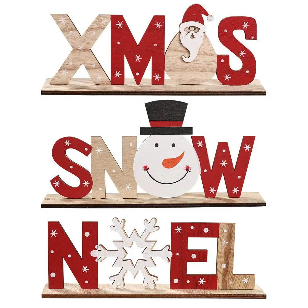 Jiayi Creative Wooden Christmas Decorations Indoor Xmas Snow Noel Letter Table Ornaments