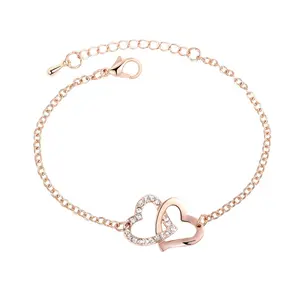 New rose gold double heart crystal alloy bracelet