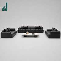 Ensemble de canapés de bureau exécutif en cuir noir minimaliste moderne, luxe italien, modulaire, sectionnel, pour salle de réception de PDG, base en métal