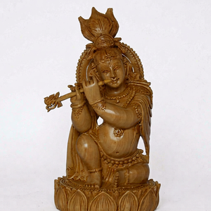 Figurine de Krishna en bois sculptée à la main, art religieux, objet de collection, sculpture autoportante - Product Image 1