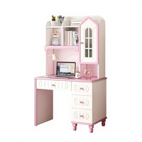 Bureau d'ordinateur portable rose pour enfants, vente en gros directe usine, avec huche, forme château mignon, tiroirs et armoire en verre