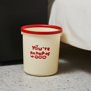 Cylindrical Trash Can Red And Black Mixed Colors Indoor Use For Home Kitchen Bathroom Toilet Large Capacity Thickened Design - Product Image 3