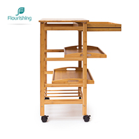 Carrito de Servicio de Cocina con Ruedas, Cajón de Almacenamiento, Estante de 4 Niveles, Encimera, Ruedas con Bloqueo, Carrito de Desayuno de Madera