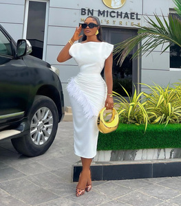 Abbigliamento Femminile Abiti da Sera Estivi con Colletto Obliquo Vita Coperta Slim Manica Corta <span class=keywords><strong>Midi</strong></span> Linea A Vestito Casual da Festa per Donne - Product Image 3