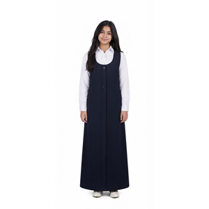 Ensemble d'uniforme scolaire personnalisé pour filles, bleu marine, robe sans manches, chemise blanche à boutons, tissu tricoté de qualité supérieure, pour enfants - Product Image 1