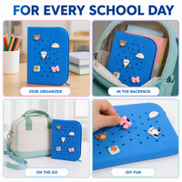 Trousse à crayons en silicone souple, portable, avec design à trous DIY, pochette à stylos zippée, sac de papeterie mignon Kawaii pour l'école, organisateur de bureau pour enfants