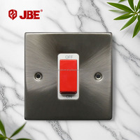 Interrupteur double pôle 45A 1 gang à angle droit, norme britannique, 250V, acier inoxydable, IP20, 86x86mm, moderne, pour maison et bureau