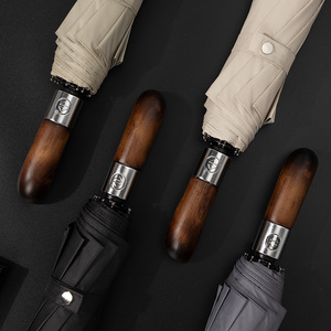 Light Luxury Black <strong>Folding</strong> Automatic <strong>Umbrella</strong> Wooden Handle Exlarge Reinforced Strong Durable <strong>Windproof</strong> Sunscreen Business Gifts - Product Image 1
