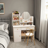 Table de maquillage moderne et brillante pour chambre à coucher et salon, avec miroir à LED, panneau MDF, chaise à dossier, grande capacité de rangement, tiroirs