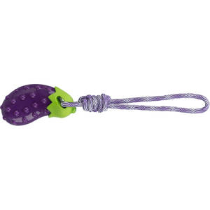 Juguete para perros de TPR con forma de berenjena, 13 cm, con asa de cuerda, juguete interactivo para mascotas - Product Image 1
