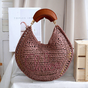 Borsa a Spalla Grande Capacità in Paglia Intrecciata Vintage Colorata in Poliestere, Nuova Collezione Estiva 2026, da <span class=keywords><strong>Spiaggia</strong></span>, con Apertura Superiore, Vendita all'Ingrosso - Product Image 6