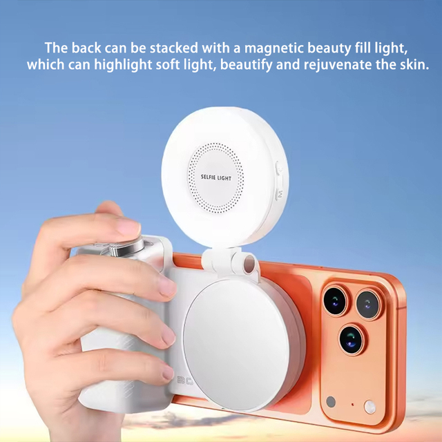 Magnetic Camera Handle Grip Wireless Shutter Remote LED Rotatable Magnetic Fill Light for IPhone/Android Smartphones