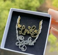 Collar con Colgante de Doble Corazón Personalizado con Letras de Nombre, en Acero Inoxidable, Chapado en Oro/Plata/Oro Rosa de 18K, para Aniversario, YBcustom