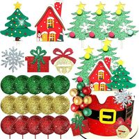 Ensemble de décorations de gâteau costume de Père Noël, arbre en feutre, maison en pain d'épices, clochette scintillante, flocon de neige, boîte cadeau, boule, échelle, fournitures pour fête de Noël