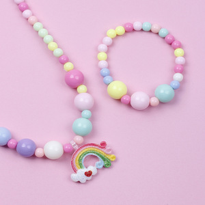 <span class=keywords><strong>2022</strong></span> mode bijoux enfants colliers coréen enfants fille arc-en-ciel perle Bracelet collier ensemble arc-en-ciel pendentifs bijoux - Product Image 4