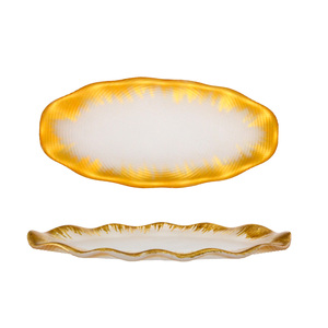 Assiettes décoratives ovales Samyo personnalisées de 13 pouces à bords ondulés, assiettes à dîner en verre à <span class=keywords><strong>bord</strong></span> doré pour mariage - Product Image 2