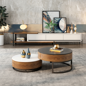 NOVA Marble Top Round <strong>Nesting</strong> Center <strong>Table</strong> Sets Solid Wood 2pcs Lift up Coffee <strong>Table</strong> With Storage Modern Living Room Furniture - Product Image 4