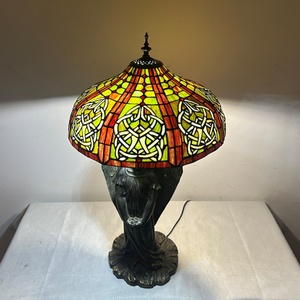 LongHuiJing European Simple Antique Stained Glass <b>Table</b> <b>Lamp</b> for Style Desk Light with 16 Inch Wide Lamphade Angel <b>Base</b> LED - Product Image 5