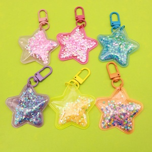 Transparent PVC Sequin Pentagram Keychain Flowing Sand Design Openers Carabiner Bottle Openers for Promotions